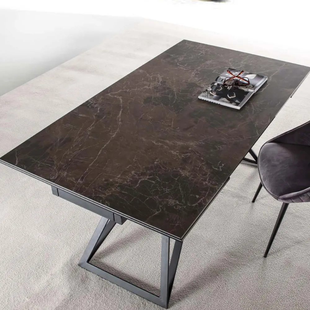 Viadurini Living Ausziehbare Esstische-Ausziehbarer Esstisch Bis zu 240 cm aus Keramikglas und Stahl - Bortolo