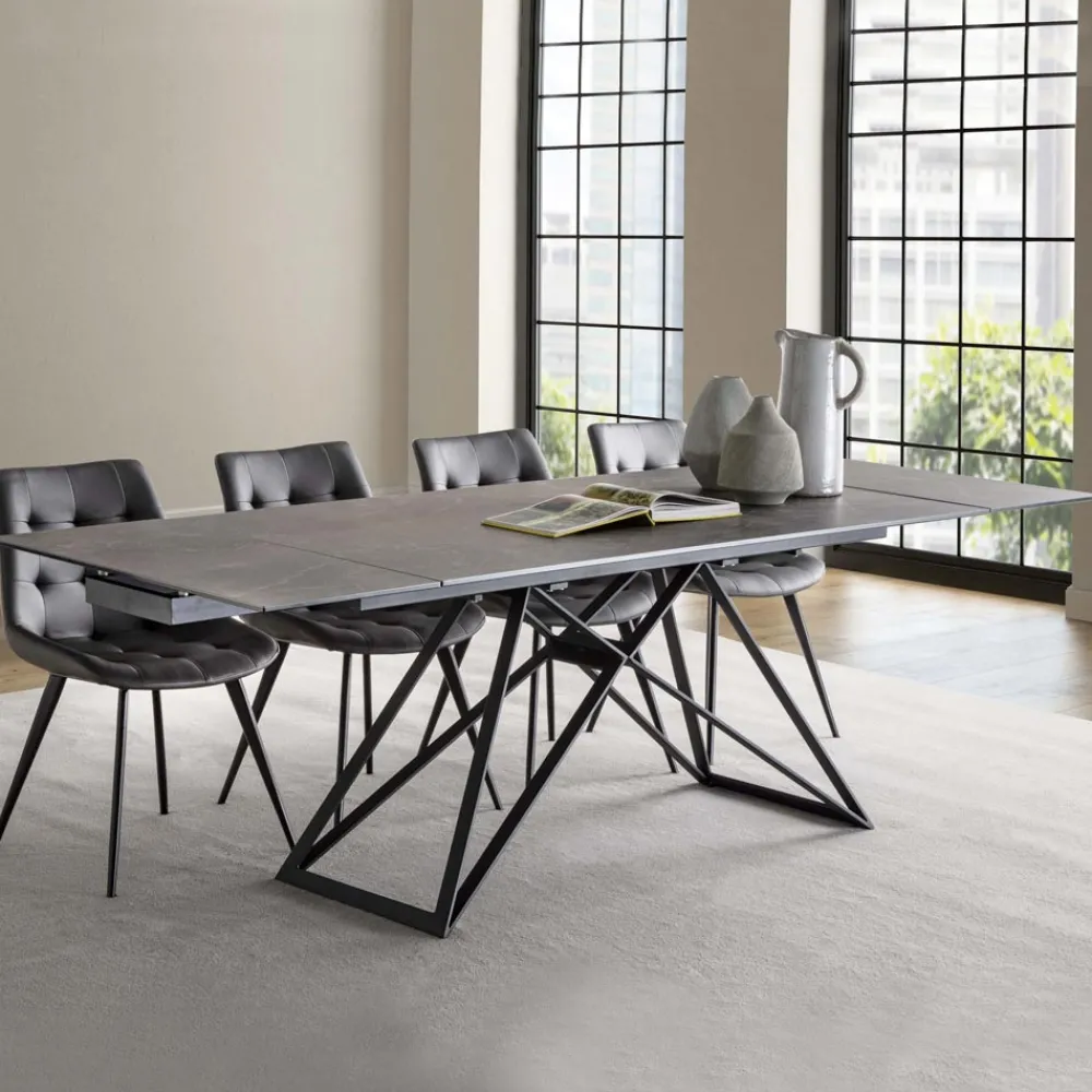 Viadurini Living Ausziehbare Esstische-Ausziehbarer Esstisch Bis zu 240 cm aus Keramikglas und Stahl - Bortolo