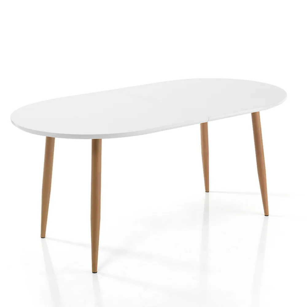 Viadurini Living Ausziehbare Esstische|Esstisch Oval-Ausziehbarer Esstisch Bis 220 cm in Mattweiß Mdf - Toledo