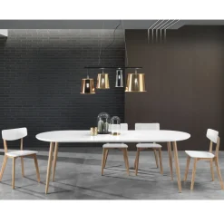 Viadurini Living Ausziehbare Esstische|Esstisch Oval-Ausziehbarer Esstisch Bis 220 cm in Mattweiß Mdf - Toledo