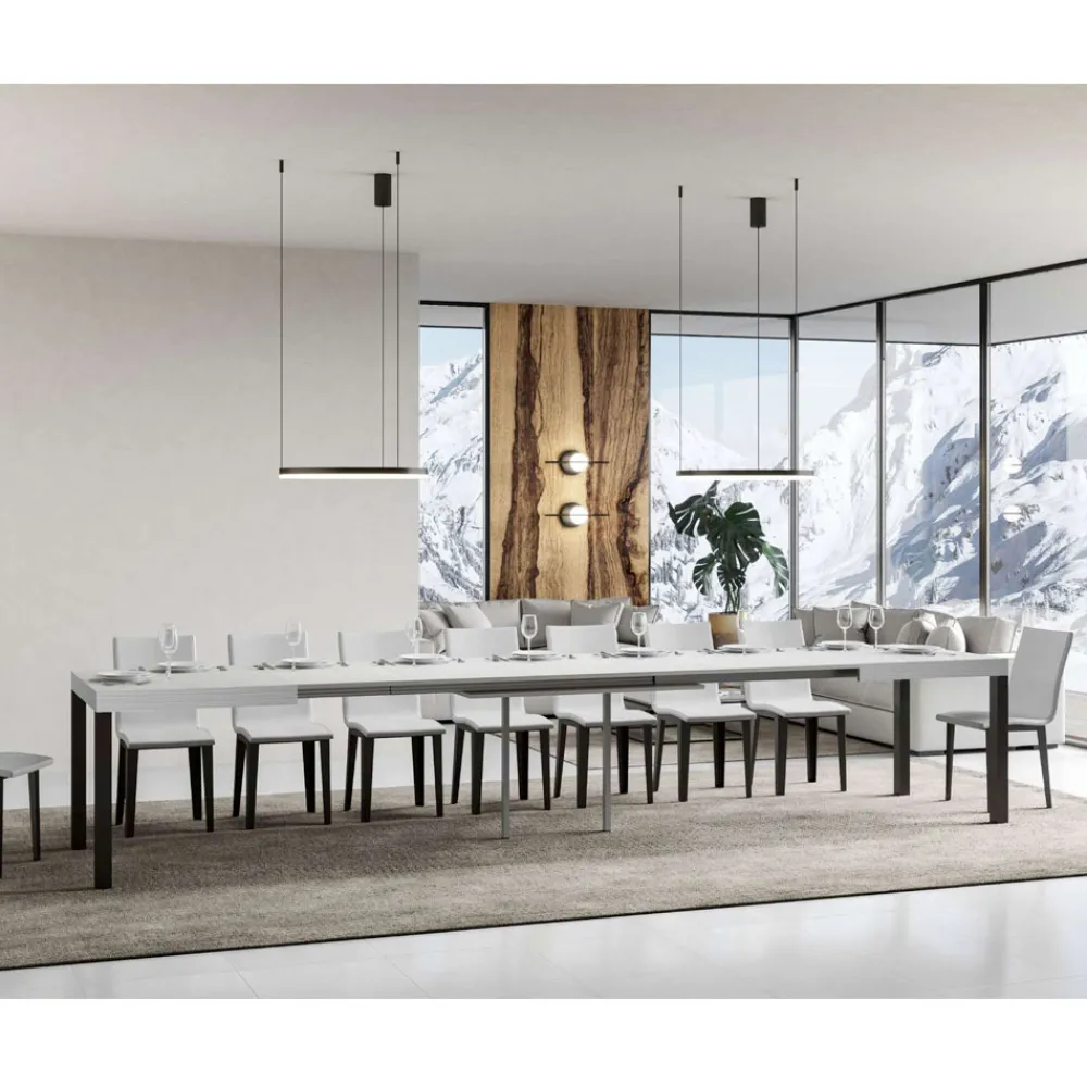 Viadurini Living Ausziehbare Esstische-Ausziehbarer Esstisch bis 440 cm aus Holz und Eisen, hergestellt in Italien – Foxy