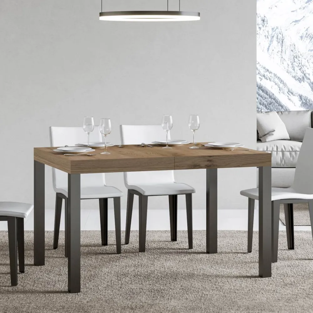 Viadurini Living Ausziehbare Esstische-Ausziehbarer Esstisch bis 440 cm aus Holz und Eisen, hergestellt in Italien – Foxy