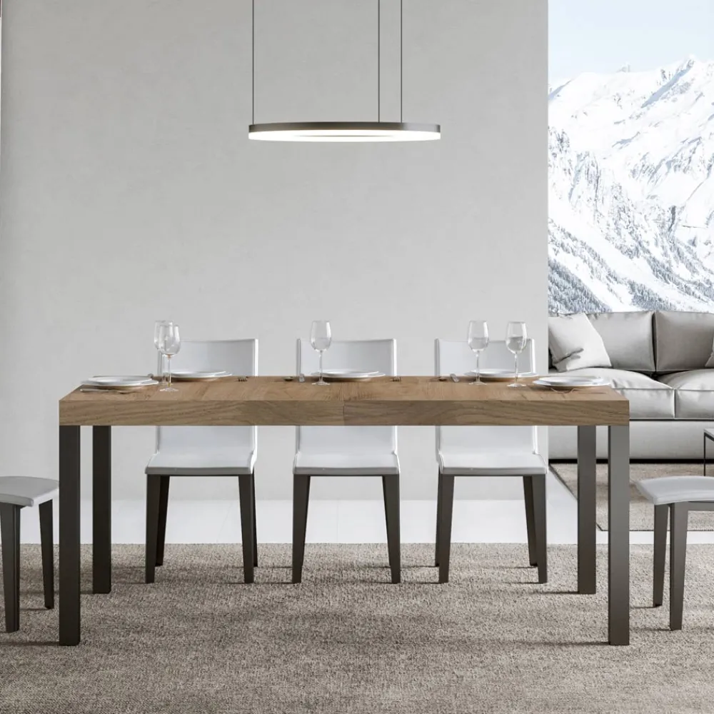Viadurini Living Ausziehbare Esstische-Ausziehbarer Esstisch bis 440 cm aus Holz und Eisen, hergestellt in Italien – Foxy