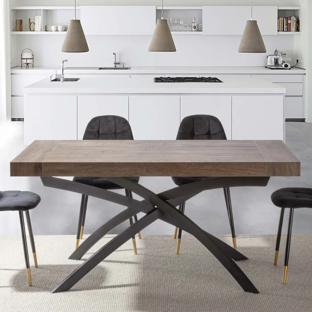 Viadurini Living Ausziehbare Esstische-Ausziehbarer Esstisch Bis zu 260 cm aus Melaminholz und Metall - Lukas