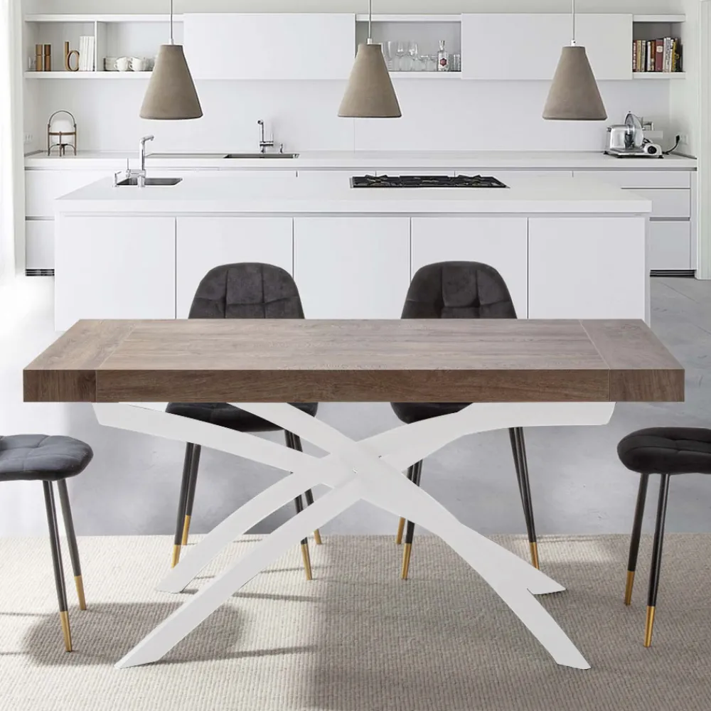 Viadurini Living Ausziehbare Esstische-Ausziehbarer Esstisch Bis zu 260 cm aus Melaminholz und Metall - Lukas