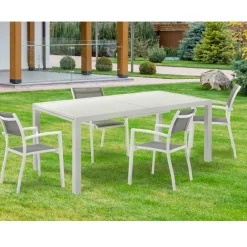 Viadurini in the Garden Gartentische Aus Aluminium|Ausziehbare Gartentische-Ausziehbarer Gartentisch mit weißer Aluminiumplatte und Sockel – Parler