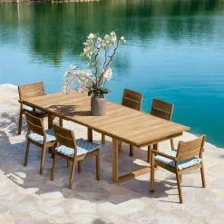 Viadurini in the Garden Gartentische Aus Teakholz-Ausziehbarer Gartentisch mit Stühlen und Sesseln aus Teakholz - Marie