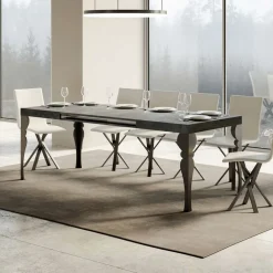 Viadurini Living Ausziehbare Esstische-Ausziehbarer Küchentisch aus anthrazitfarbenem Holz und Eisen, hergestellt in Italien – Sassone