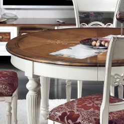 Viadurini Classic Ausziehbare Esstische-Ausziehbarer runder Tisch mit Intarsien und 4 Stühlen, hergestellt in Italien – Alite