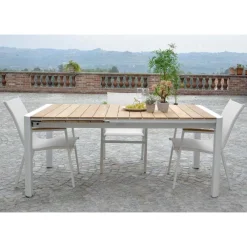 Viadurini in the Garden Gartentische Aus Aluminium|Ausziehbare Gartentische-Ausziehbarer Tisch 240 cm aus weißem Aluminium und Teakholzplatte - Diary