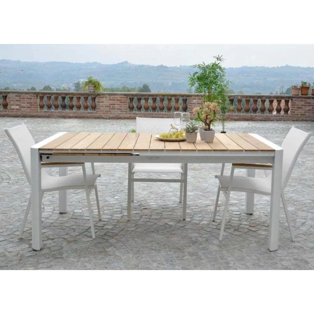 Viadurini in the Garden Gartentische Aus Aluminium|Ausziehbare Gartentische-Ausziehbarer Tisch 240 cm aus weißem Aluminium und Teakholzplatte - Diary