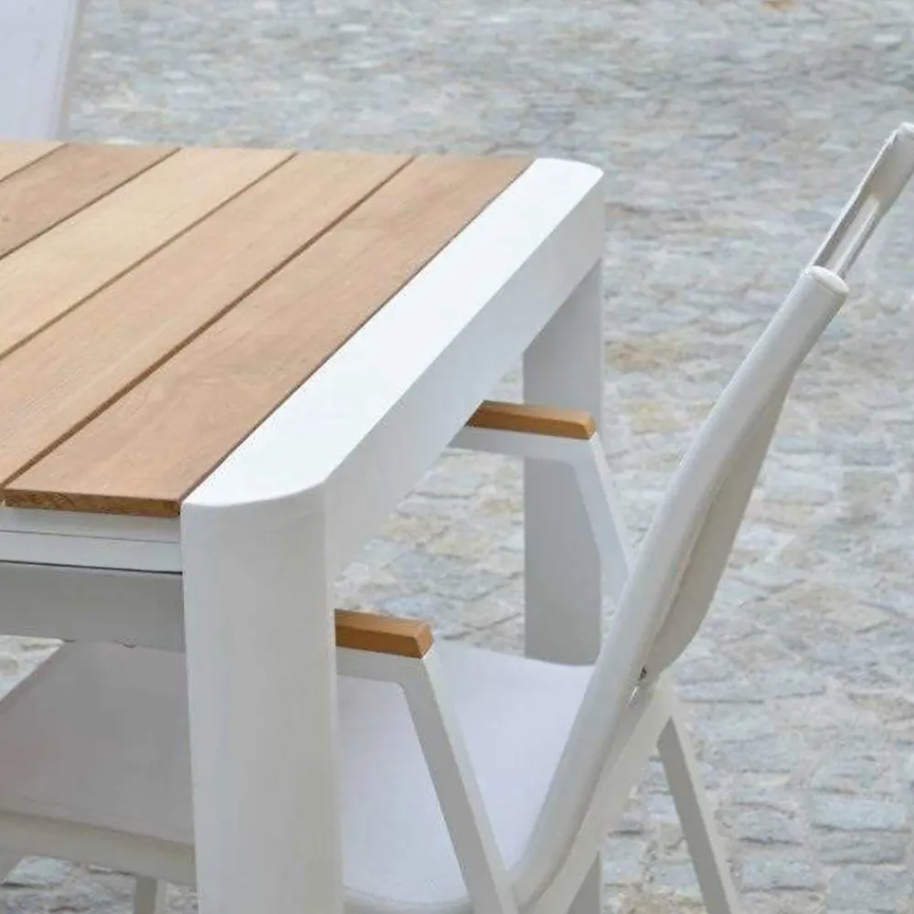 Viadurini in the Garden Gartentische Aus Aluminium|Ausziehbare Gartentische-Ausziehbarer Tisch 240 cm aus weißem Aluminium und Teakholzplatte - Diary