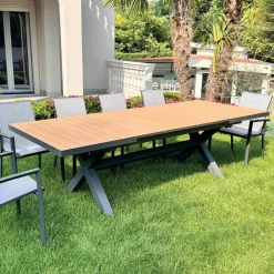 Viadurini in the Garden Gartentische Aus Aluminium|Ausziehbare Gartentische-Ausziehbarer Tisch 263 cm aus Aluminium und massivem Teakholz - Lilia