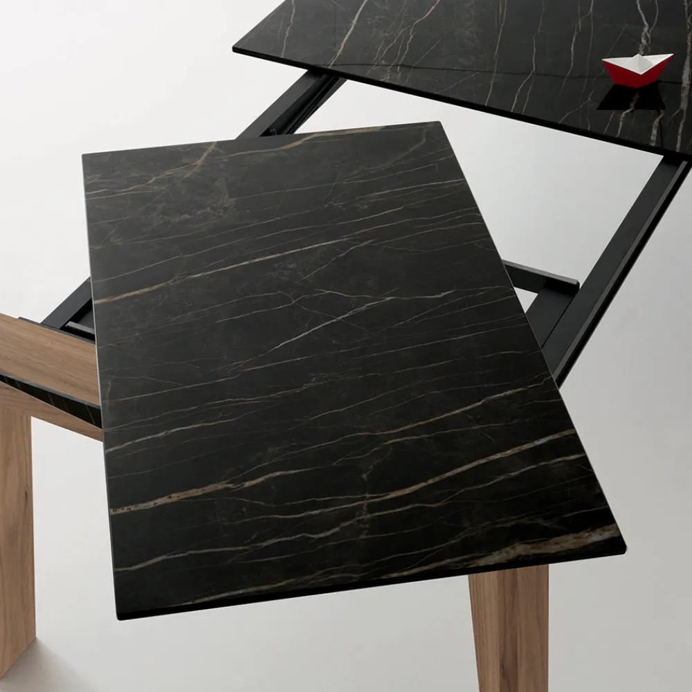 Viadurini Living Ausziehbare Esstische-Ausziehbarer Tisch auf 2,4 m aus Massivholz und Keramikplatte - Antares