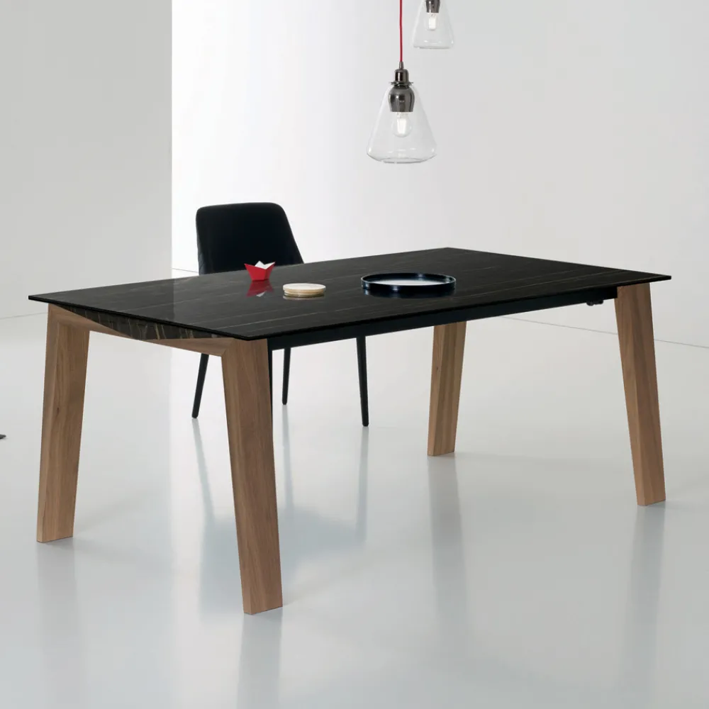 Viadurini Living Ausziehbare Esstische-Ausziehbarer Tisch auf 2,4 m aus Massivholz und Keramikplatte - Antares