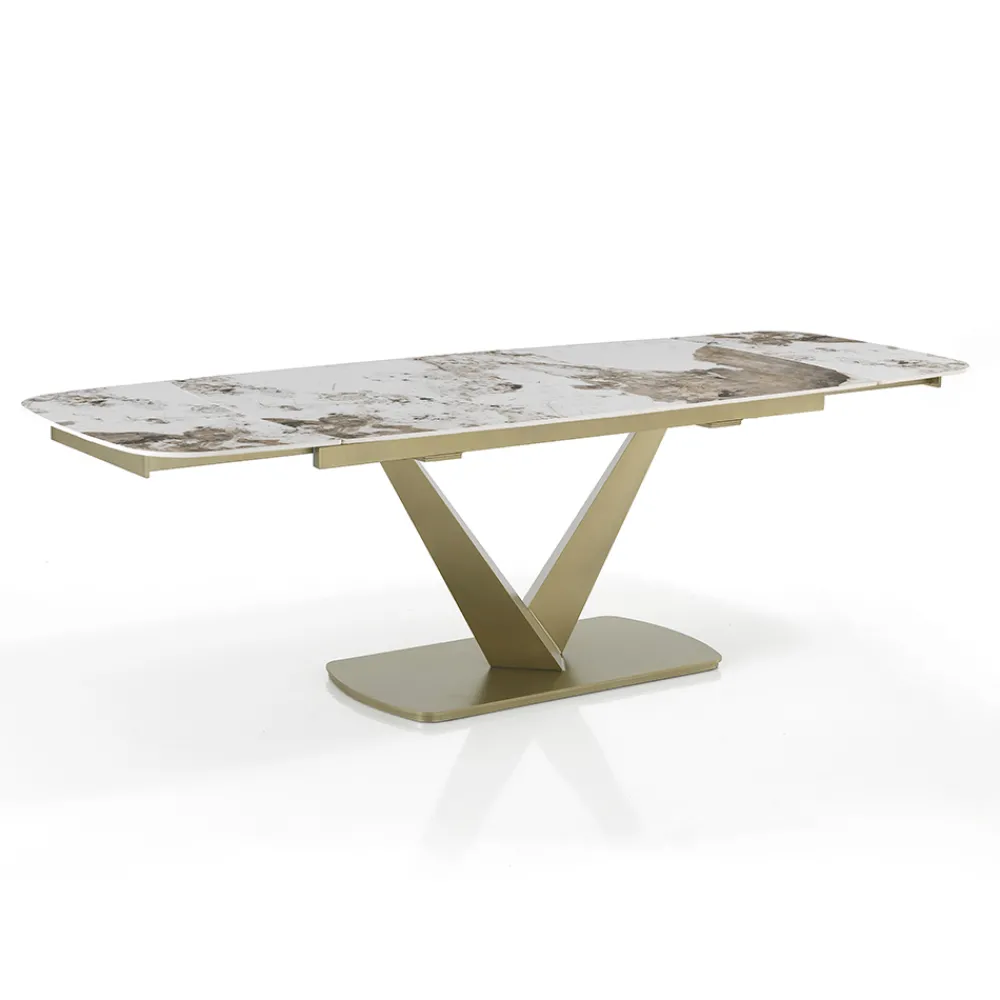 Viadurini Living Ausziehbare Esstische-Ausziehbarer Tisch aus Metall und Keramikplatte in Onyxmarmor-Finish - Marche