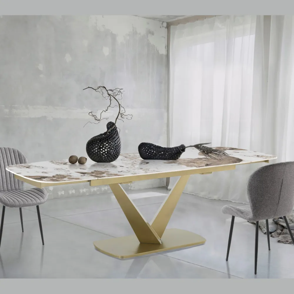 Viadurini Living Ausziehbare Esstische-Ausziehbarer Tisch aus Metall und Keramikplatte in Onyxmarmor-Finish - Marche
