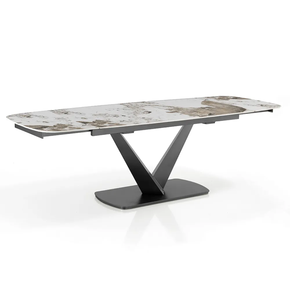 Viadurini Living Ausziehbare Esstische-Ausziehbarer Tisch aus Metall und Keramikplatte in Onyxmarmor-Finish - Marche