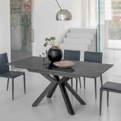 Viadurini Living Ausziehbare Esstische-Ausziehbarer Tisch aus polierter Calacatta-Schwarzkeramik Starlit - Balia