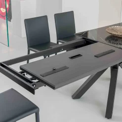 Viadurini Living Ausziehbare Esstische-Ausziehbarer Tisch aus polierter Calacatta-Schwarzkeramik Starlit - Balia