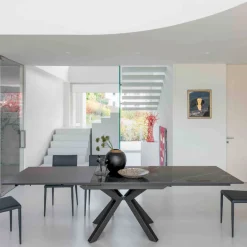 Viadurini Living Ausziehbare Esstische-Ausziehbarer Tisch aus polierter Calacatta-Schwarzkeramik Starlit - Balia