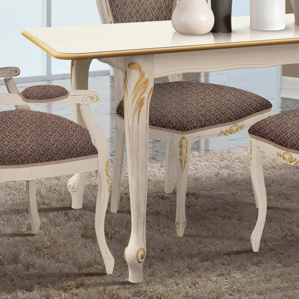 Viadurini Classic Ausziehbare Esstische-Ausziehbarer Tisch bis 220 cm aus weißem und goldenem Holz Made in Italy - Luxus