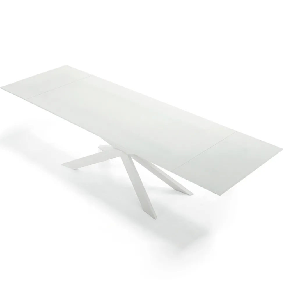 Viadurini Living Ausziehbare Esstische-Ausziehbarer Tisch bis 278 cm aus Glas und weißem Stahl, hergestellt in Italien – Grotta