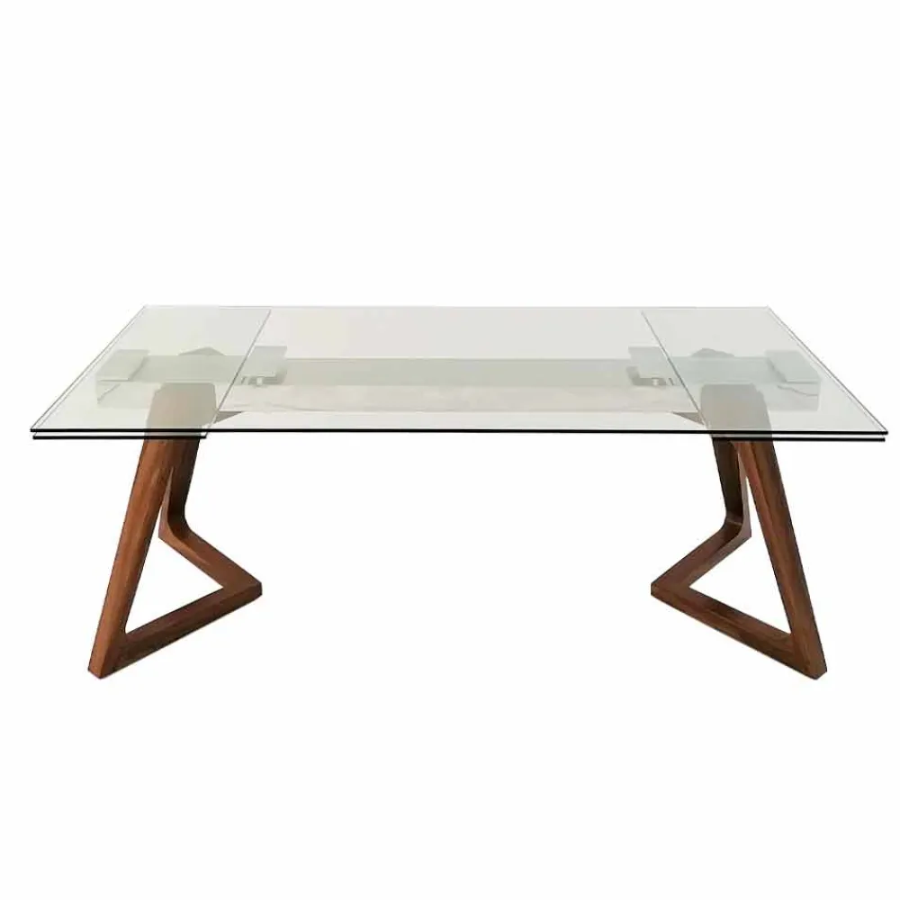 Viadurini Living Ausziehbare Esstische-Ausziehbarer Tisch bis 280 cm aus Glas und furniertem Holz – Eugrafo