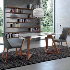 Viadurini Living Ausziehbare Esstische-Ausziehbarer Tisch bis 280 cm aus Glas und furniertem Holz – Eugrafo