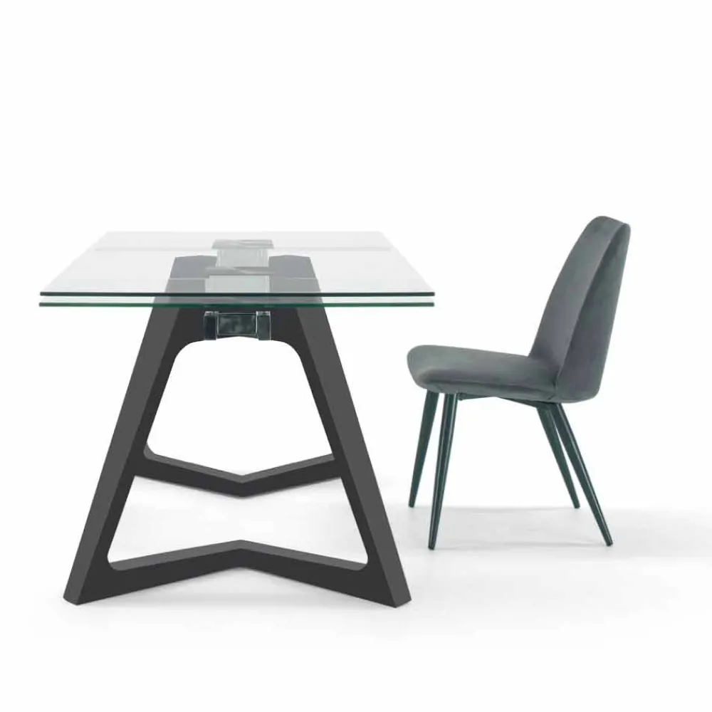 Viadurini Living Ausziehbare Esstische-Ausziehbarer Tisch bis 280 cm aus Glas und furniertem Holz – Eugrafo