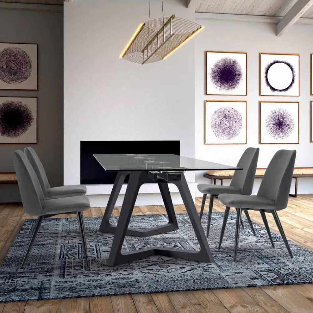 Viadurini Living Ausziehbare Esstische-Ausziehbarer Tisch bis 280 cm aus Glas und furniertem Holz – Eugrafo