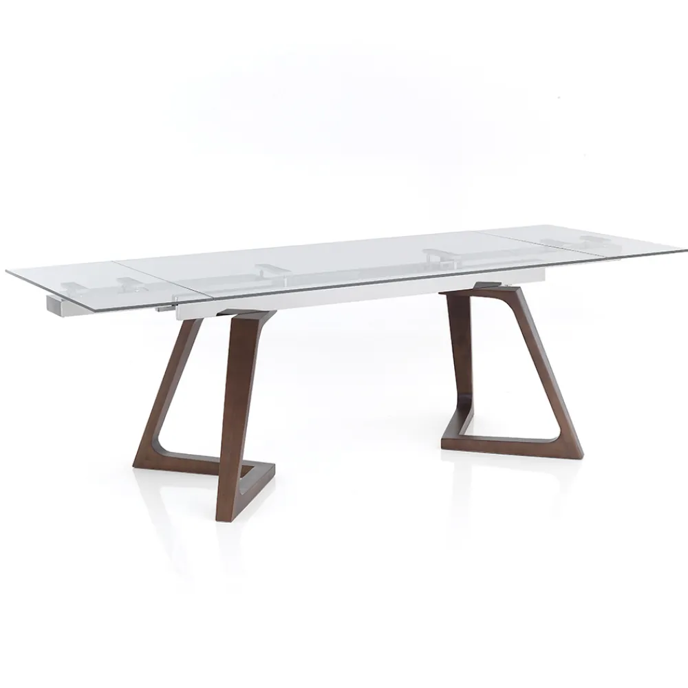 Viadurini Living Ausziehbare Esstische-Ausziehbarer Tisch bis 260 cm aus Massivholz und gehärtetem Glas - Sizilien