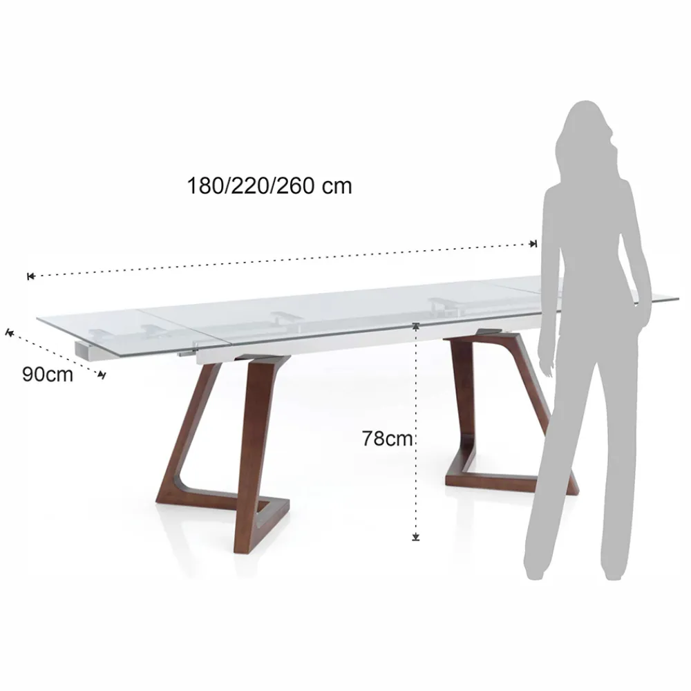 Viadurini Living Ausziehbare Esstische-Ausziehbarer Tisch bis 260 cm aus Massivholz und gehärtetem Glas - Sizilien