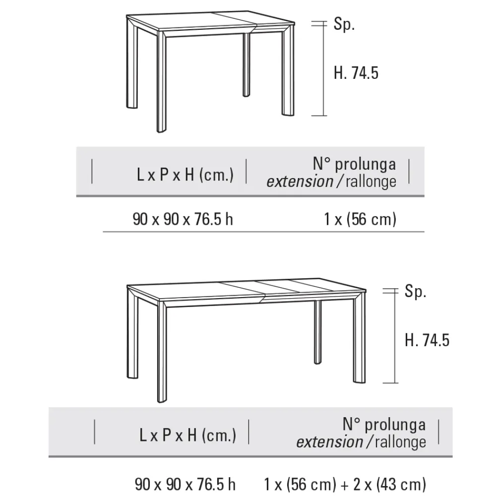 Viadurini Living Ausziehbare Esstische-Ausziehbarer Tisch bis 232 cm quadratisch aus HPL Made in Italy - Filiberto