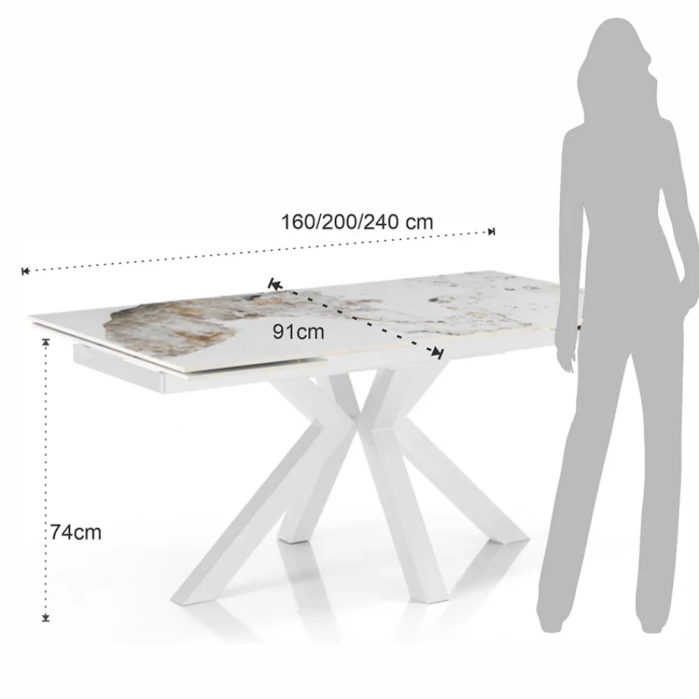 Viadurini Living Ausziehbare Esstische-Ausziehbarer Tisch bis 240 cm aus Keramik mit poliertem Onyxmarmor-Finish - Piedmont