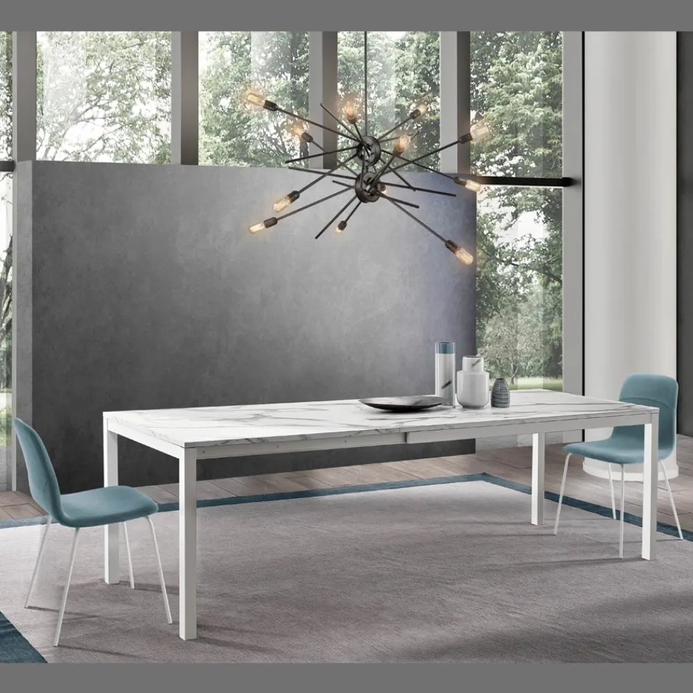 Viadurini Living Ausziehbare Esstische-Ausziehbarer Tisch bis 260 cm mit Melaminplatte in Calacatta-Ausführung - Shaila