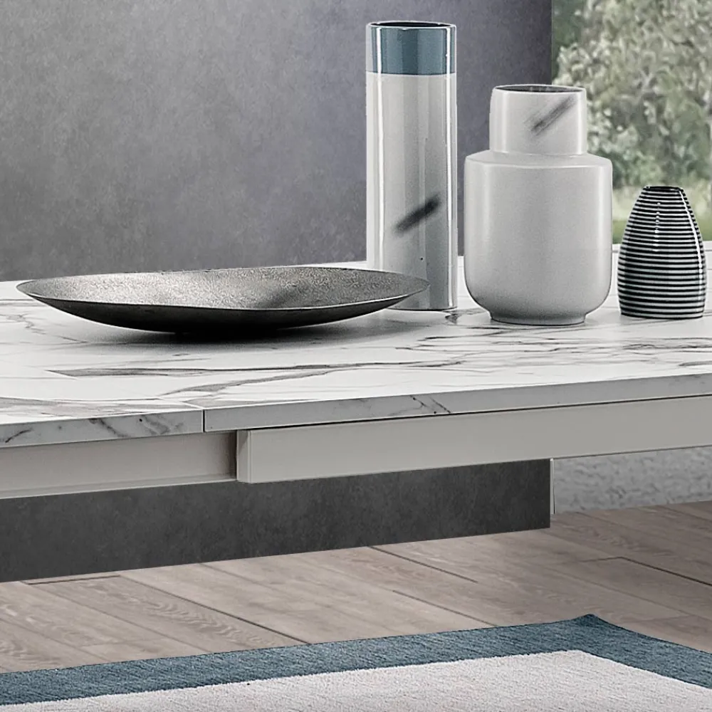 Viadurini Living Ausziehbare Esstische-Ausziehbarer Tisch bis 260 cm mit Melaminplatte in Calacatta-Ausführung - Shaila