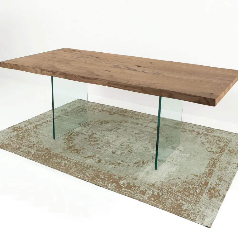 Viadurini Living Ausziehbare Esstische-Ausziehbarer Tisch bis 300 cm aus furniertem Holz und Glas – Tear