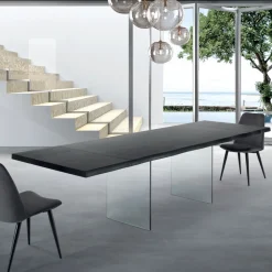 Viadurini Living Ausziehbare Esstische-Ausziehbarer Tisch bis 300 cm aus furniertem Holz und Glas – Tear