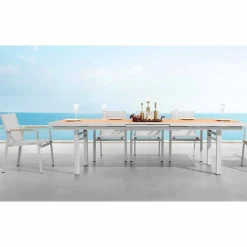 Viadurini in the Garden Gartentische Aus Aluminium|Ausziehbare Gartentische-Ausziehbarer Tisch im Freien aus Aluminium und Teakholz - Bilel