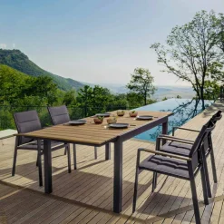 Viadurini in the Garden Gartentische Aus Aluminium|Ausziehbare Gartentische-Ausziehbarer Tisch im Freien Bis zu 200 cm mit Platte aus Teakholz - Bobel-Finish