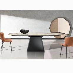 Viadurini Living Ausziehbare Esstische-Ausziehbarer Tisch mit Stahlgestell und Keramikplatte in Marmoroptik - Emilia