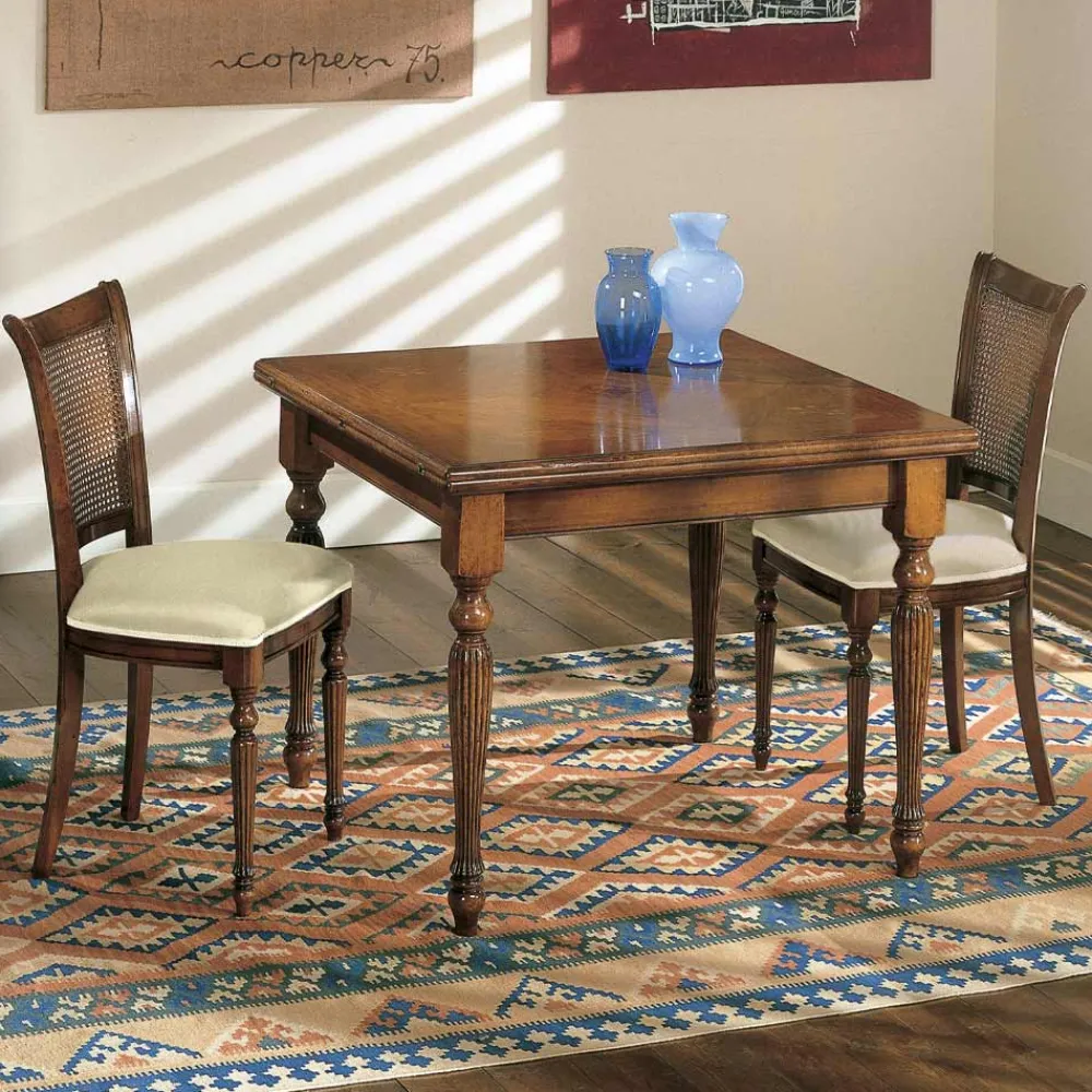 Viadurini Classic Ausziehbare Esstische-Ausziehbarer Tisch und 2 Stühle aus patiniertem Walnussholz, hergestellt in Italien – Biotite