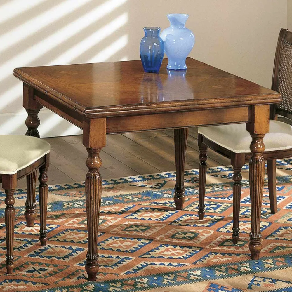 Viadurini Classic Ausziehbare Esstische-Ausziehbarer Tisch und 2 Stühle aus patiniertem Walnussholz, hergestellt in Italien – Biotite