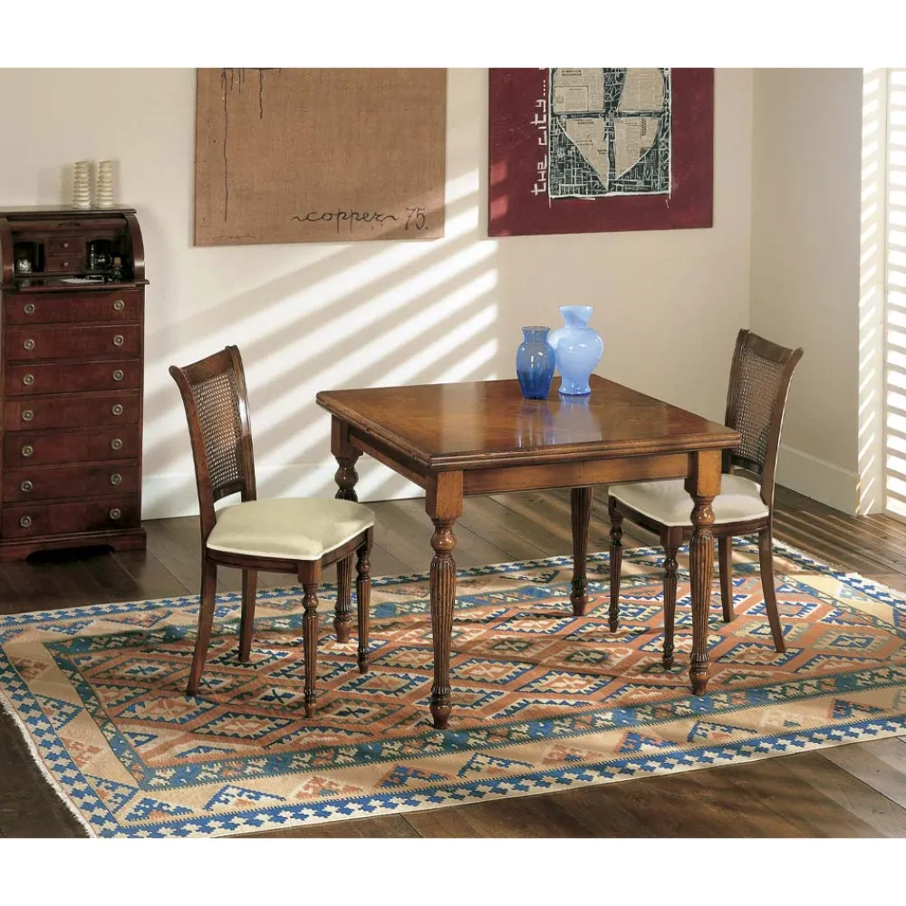 Viadurini Classic Ausziehbare Esstische-Ausziehbarer Tisch und 2 Stühle aus patiniertem Walnussholz, hergestellt in Italien – Biotite