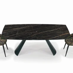 Viadurini Living Ausziehbare Esstische-Ausziehbarer Wohnzimmertisch mit tonnenförmiger Platte aus Keramik, hergestellt in Italien – Gläser