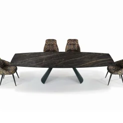 Viadurini Living Ausziehbare Esstische-Ausziehbarer Wohnzimmertisch mit tonnenförmiger Platte aus Keramik, hergestellt in Italien – Gläser