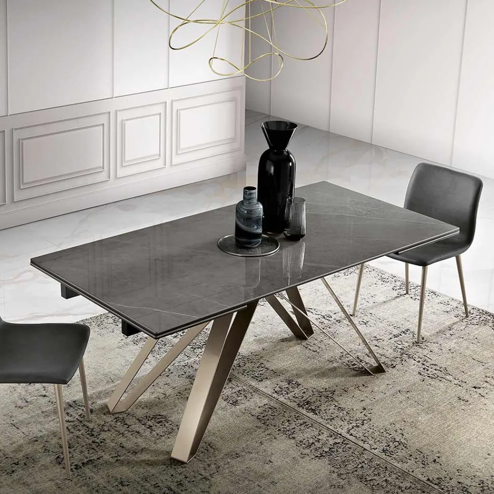 Viadurini Living Esstische-Ausziehbarer Wohnzimmertisch aus Metall und Glaskeramik Made in Italy - Meluso