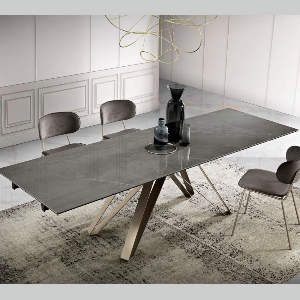 Viadurini Living Esstische-Ausziehbarer Wohnzimmertisch aus Metall und Glaskeramik Made in Italy - Meluso