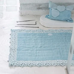 Viadurini Textile Badteppiche-Badematte aus Frottee und Leinen mit Poema Lace 2 Farben - Cuorotto